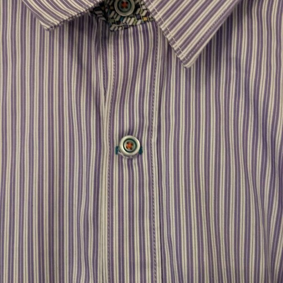 Robert Graham Purple White striped button up dress shirt 3XL - Picture 15 of 16